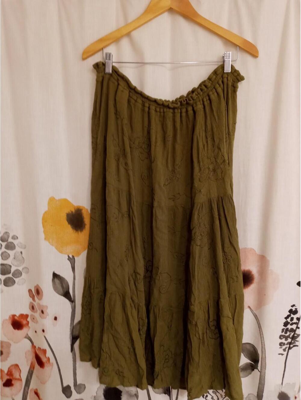 Vintage Westbound 100% cotton green boho peasant festival skirt size large AS IS